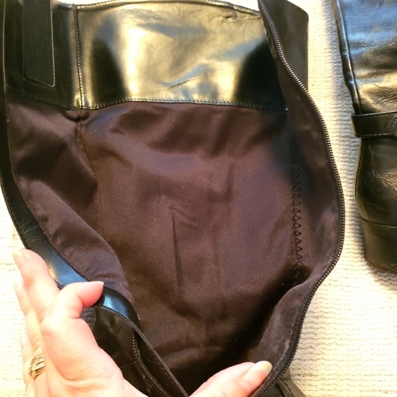 Unisa equestrian black vegan leather boots with goldtone buckles stacked heel - Picture 8 of 8